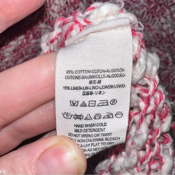 Free People Red White Cotton Linen Blend Open Knit Sweater, Women’s Size Small - Picture 7 of 10
